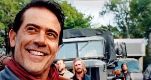 Negan laughing at Rick in The Walking Dead