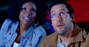 Jennifer Hudson and Adam Sandler look at the stars in Sandy Wexler