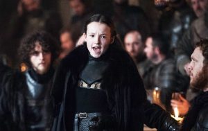 Lady Mormont arguing with the war council 