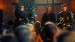 Cersei, Jamie, and Euron at court in King's Landing
