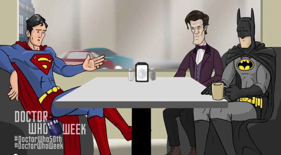 super cafe batman superman and doctor who