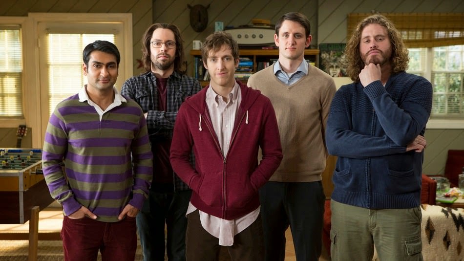 group shot of the main characters in HBO's Silicon Valley