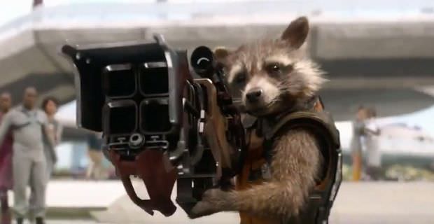 Rocket Raccoon holding a gun
