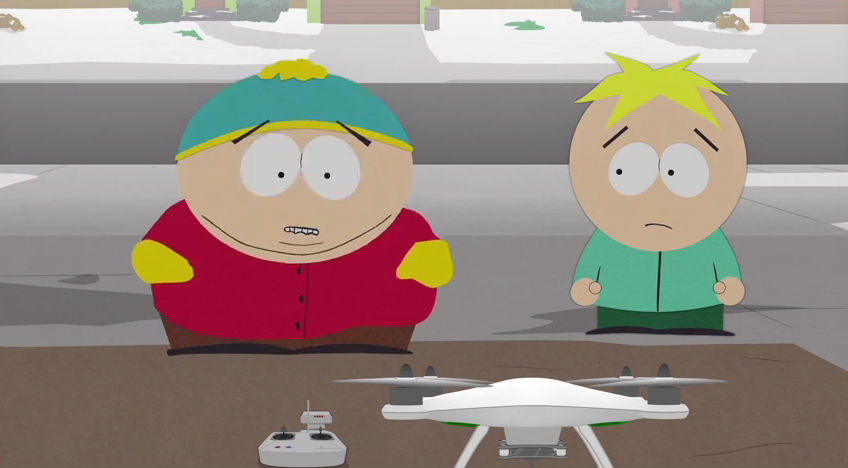 butters and cartman looking at a drone