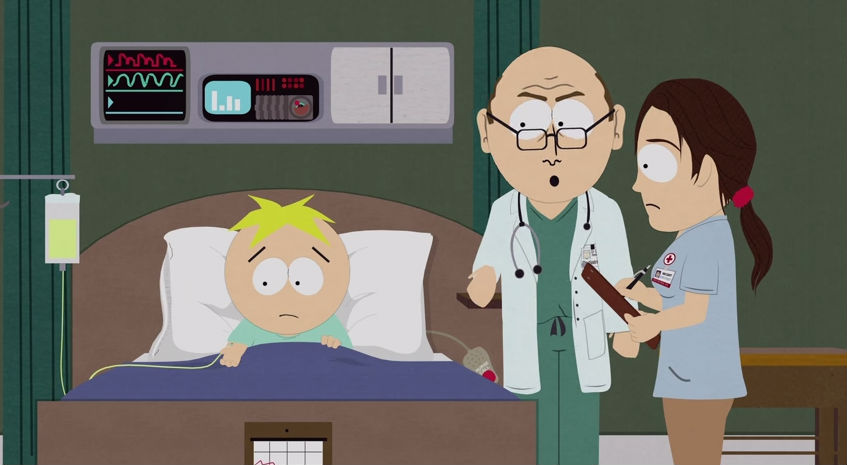 butters in a hospital bed in the grounded vindaloop
