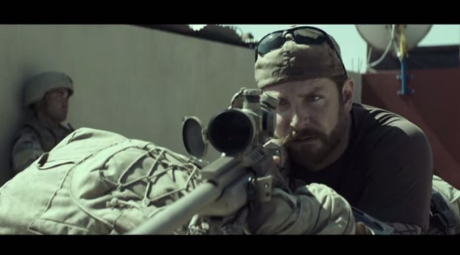 bradley cooper lookin through a sniper scope