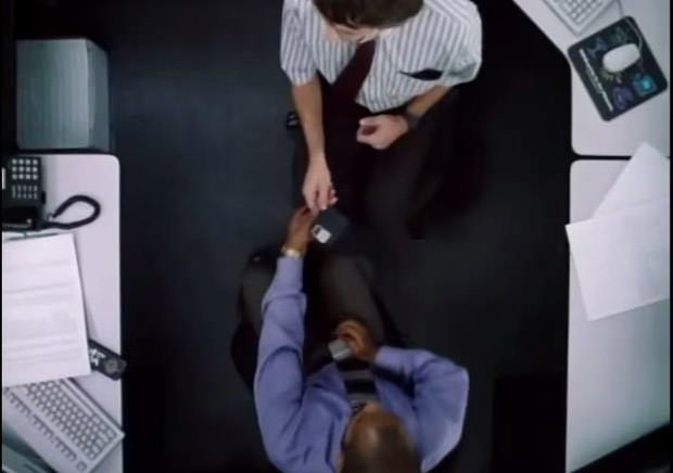 Office Space exchanging floppy disk