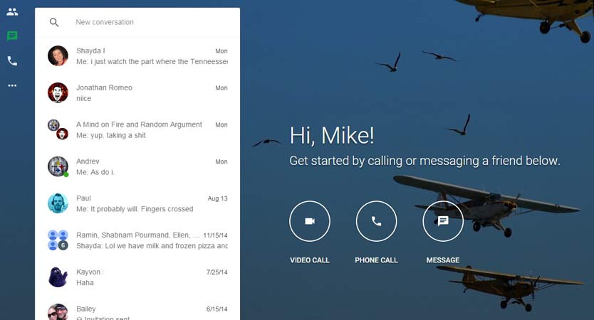 screengrab of google hangouts new site