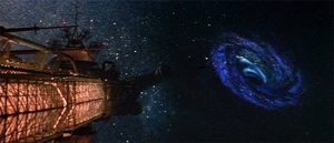 A space ship heading towards a black hole