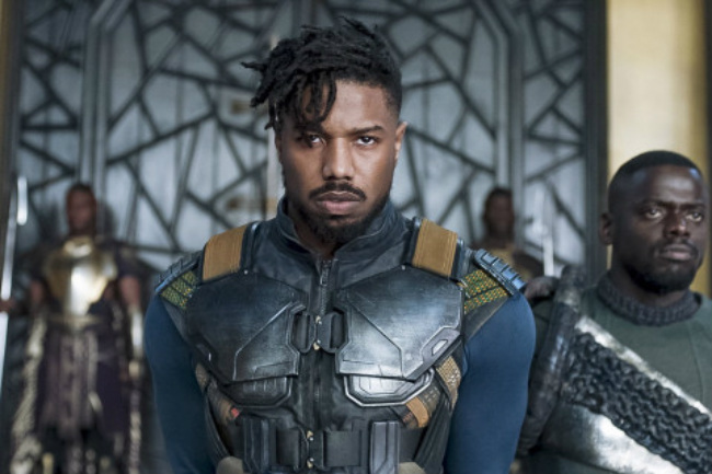 Killmonger walks in to the throne room in Black Panther