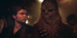 Han give Chewbacca a knowing glance in Solo: A Star Wars Story