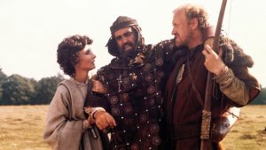 Sean Connery as Robin Hood being helped by Audrey Hepburn