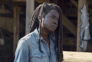 Angry Michonne being angry in season nine of the Walking Dead