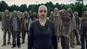 Samantha Morton plays crazy as a shithouse rat Alpha in season nine of The Walking Dead