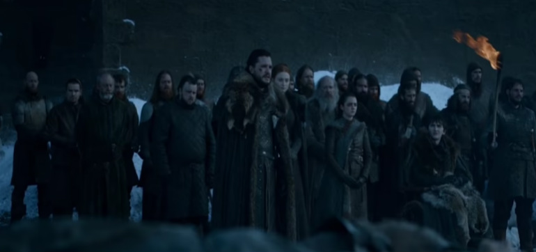 Jon gives a speech over the dead in Last of the Starks