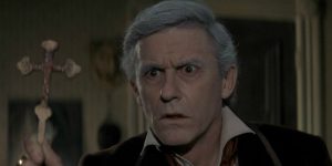 Roddy McDowall as the fearful vampire hunter in Fright Night