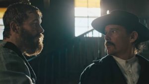 Chris Pratt and Ethan Hawke stare down in the Western The Kid
