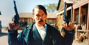Ethan Hawke as Pat Garret ready to showdown in the Western The Kid
