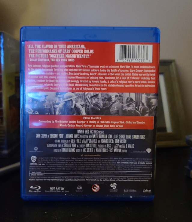 Back of Sergeant York Blu-ray