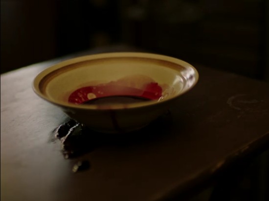 A bowl of blood in horror movie 