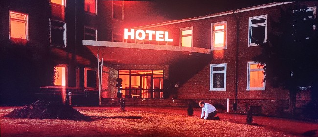 Hotel bathed in red light